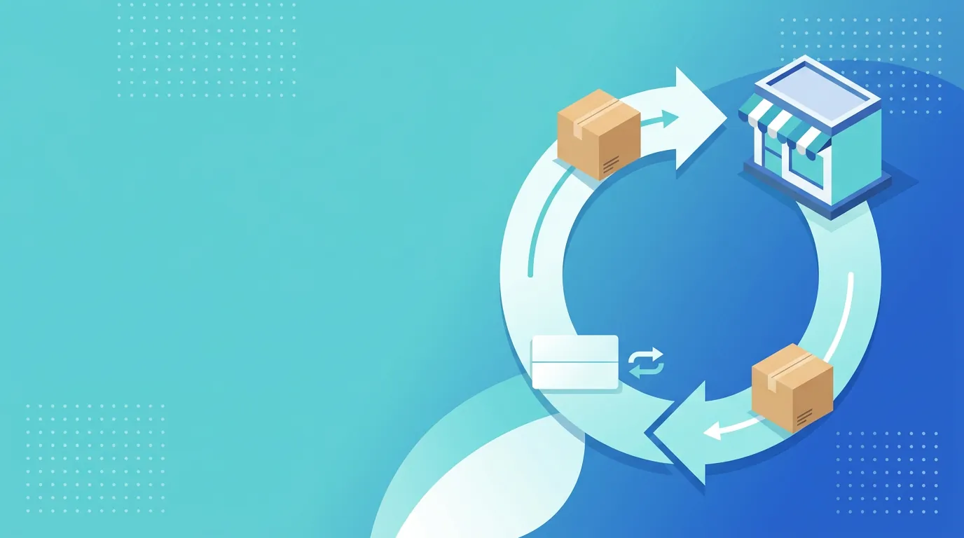 Illustration of a returned parcel looping back to a Shopify store as an exchange instead of a refund