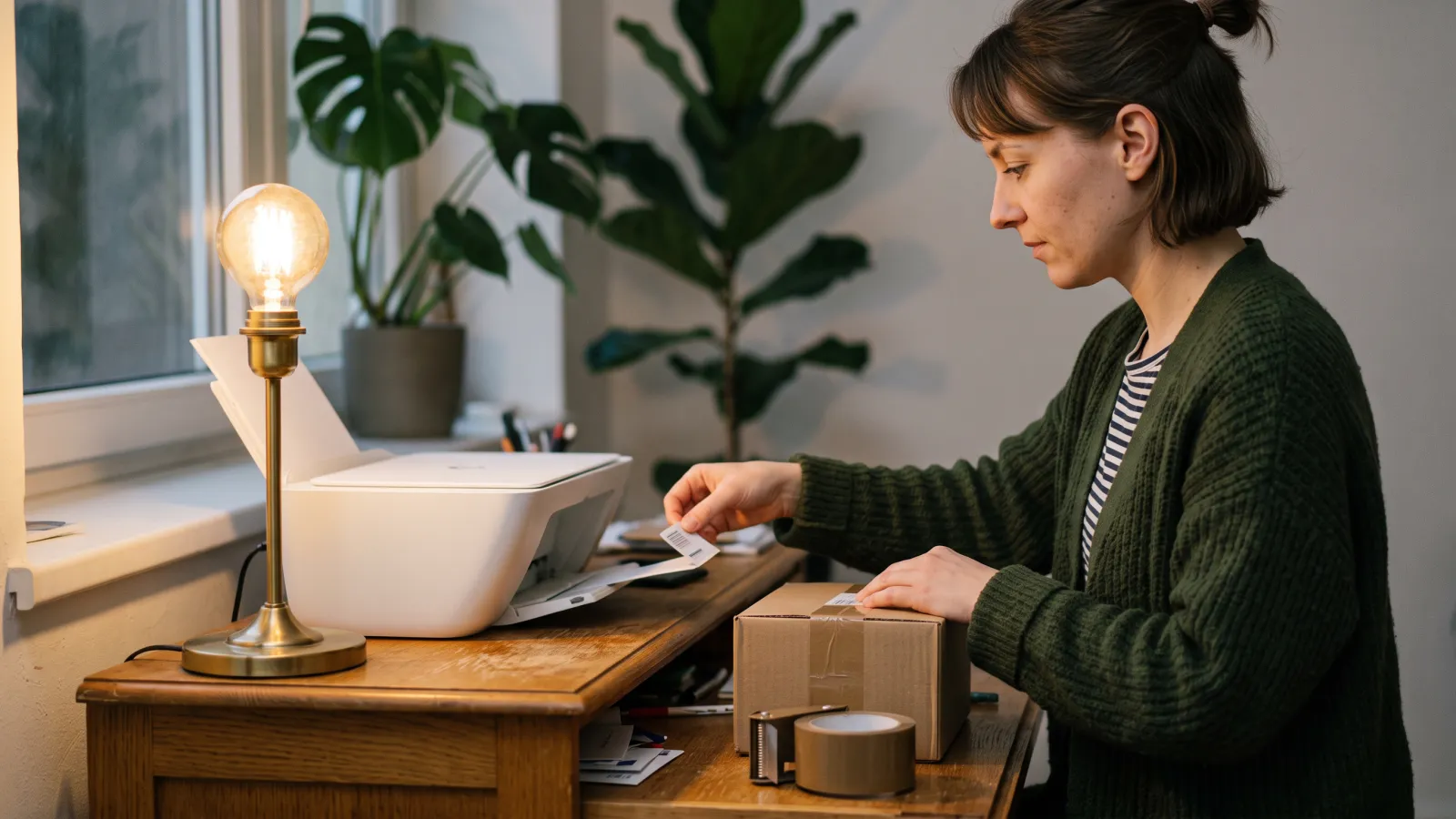 Shopper printing a Shopify return label at home for a returned parcel